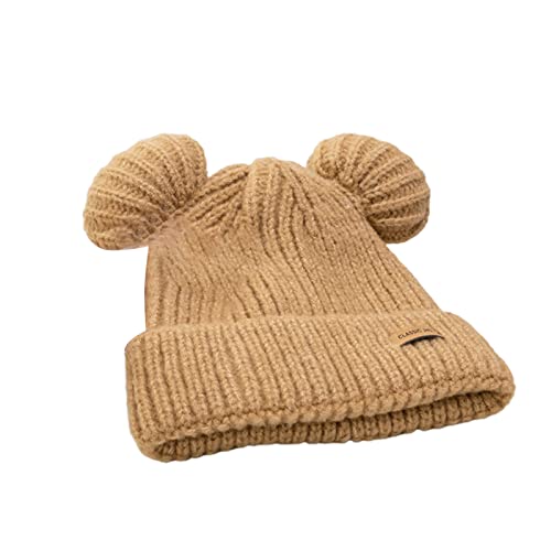 Tainrunse Damen-Beanie-Mütze, Bärenohren-Form, gestrickt, warm, khaki, 54 von Tainrunse