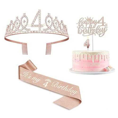 Tainrunse Geburtstag Party Zubehör Set Mädchen Tiara mit Kämmen Glänzendes Design Glitzer Stoff Strass Mädchen Dekorationen Haarband Schultergurt B von Tainrunse