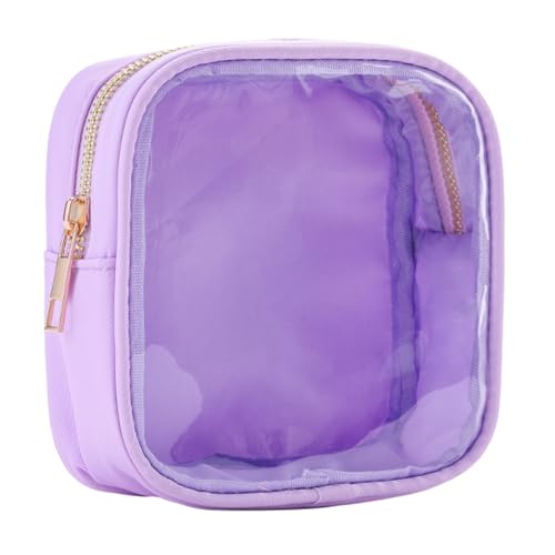 Tainrunse Kosmetiktasche mit Reißverschluss, transparent, große Öffnung, transparent, Mini-Make-up, Kulturbeutel, PVC, wasserdicht, Reise-Organizer, Münzbörse für Damen, violett, L von Tainrunse