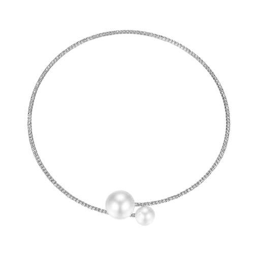 Tainrunse Leichte Halskette und Armband, komplettes Choker-Set, 2-teiliges Set, eleganter Schmuck, glänzende Strasssteine, Kunstperlen, verstellbar, offener Kragen, Strass, Sekundärstein von Tainrunse