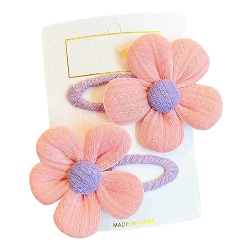 Tainrunse Mädchen-Haarnadeln, Stoff-Haarnadeln, Cartoon-Blume, süße Farbe, elastisch, rutschfest, leicht, Haarschmuck für weichen Pony, Rosa, 1 Paar von Tainrunse