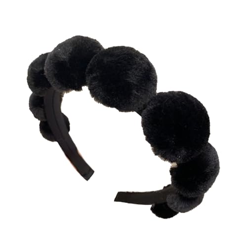 Tainrunse Niedliches Haarband für den täglichen Gebrauch, Plüsch-Ball, Dekoration, einfarbig, elastisch, rutschfest, normale Passform, Retro, weicher Kopf, Schwarz von Tainrunse