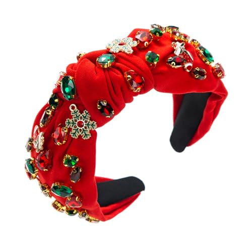 Tainrunse Schneeflocken-Stirnband, festliches Weihnachts-Haarband, Strass, Kunstkristall, geknotet, für Damen, Urlaub, Haarschmuck, Rot von Tainrunse