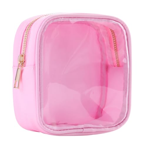 Tainrunse Transparente Kosmetiktasche mit großer Öffnung, durchsichtiger Make-up, Mini-Kulturbeutel, Reißverschluss, PVC, wasserdicht, Reise-Organizer, Münzbörse für Damen, hellrosa, M von Tainrunse