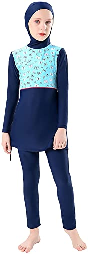 Mädchen Langarm Badeanzüge 3-Pieces Rash Guard Set Kinder Burkini Full Cover Kostüm Badeanzug (XXL,T2) von TaissBocco