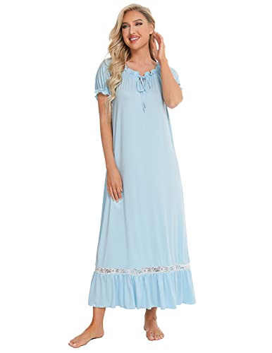 TaissBocco Damen Einteiliges langes Kleid Vintage Stil Nachthemd Kurzarm Nachthemd Casual Und Atmungsaktive Loungewear (XL, F6) von TaissBocco