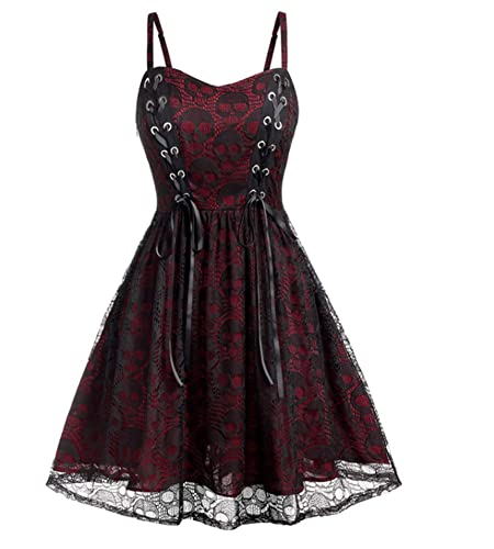 TaissBocco Damen Gothic Kleid Große Größe Halloween Spitze Netz Spleißen ärmellos rückenfrei kleines Kleid(L, F3) von TaissBocco