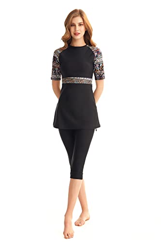 TaissBocco Damen Kurzarm Rash Guard Gedruckt Surfen Badeanzug Bademode Neoprenanzug Set(K11, 6XL) von TaissBocco