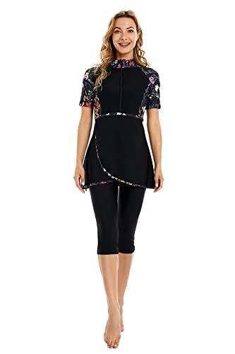 TaissBocco Kurzarm Bademode Für Mädchen Sonnenschutz Surfwear Plus Größe Burkini Bademode Beachwear(K7, XL) von TaissBocco