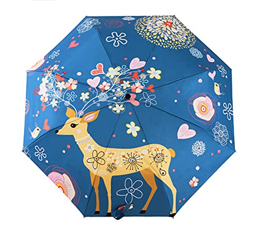 TaissBocco Netter Hirsch Regenschirm Regen Sun Compact Automatischer Regenschirm Sunblock Winddicht für Frauen Männer Mädchen Jungen (T5) von TaissBocco