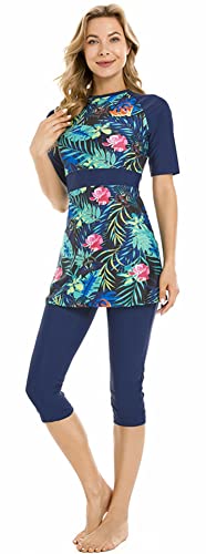 TaissBocco Rash Guard für Damen Bescheidener Badeanzug für Mädchen Kurzarm Bikinis Surf-Badebekleidung Burkini (K4, XL) von TaissBocco