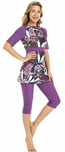 TaissBocco Rash Guard für Damen Bescheidener Badeanzug für Mädchen Kurzarm Bikinis Surf-Badebekleidung Burkini (K5, 3XL) von TaissBocco