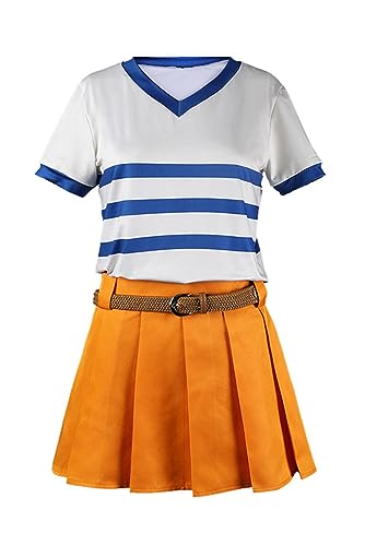 Nami Kleid Cosplay Kostüm Mädchen Nami Real Live Version T-Shirt Faltenrock Schuloutfits Halloween Anzug für Frauen, Nami Kostüm für Erwachsene, Large von Taiture