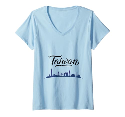Damen Taiwan Skyline Reise Urlaub Outfits T-Shirt mit V-Ausschnitt Damen Taiwan Skyline Reise Urlaub Outfits T-Shirt mit V-Ausschnitt von Taiwan Casual Clothes T-Shirts