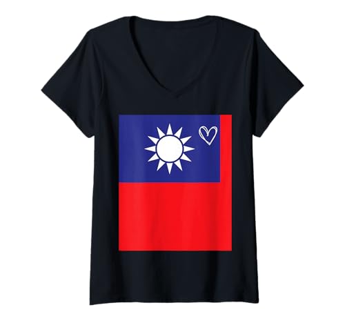 Damen Taiwan-Flagge, Taiwanesisches Herz, stolzer Nationalfeiertag T-Shirt mit V-Ausschnitt Damen Taiwan-Flagge, Taiwanesisches Herz, stolzer Nationalfeiertag T-Shirt mit V-Ausschnitt von Taiwan Flag Taiwanese National Day Gifts Idea