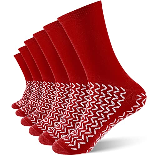 6 Paar doppelseitige Lauffläche rutschfeste Socken Slip Stoppen Sicherheitssocken Sturzprävention Socken für breite bariatrische Socken, Rot/Ausflug, einfarbig (Getaway Solids), Large von Taiyin