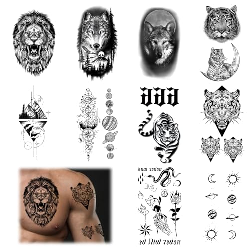 Temporäre Tattoos,Wasserfest Fake Tattoos zum Aufkleben,10 verschiedene Motive, die auf Hände, Beine und andere Körperteile geklebt werden können.，Anwendbar auf für Männe Frauen (Tiermotive) von Taiyyi