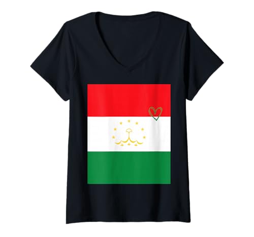 Damen Tadschikistan-Flagge, tadschikisches Herz, stolzer Nationalfeiertag T-Shirt mit V-Ausschnitt Damen Tadschikistan-Flagge, tadschikisches Herz, stolzer Nationalfeiertag T-Shirt mit V-Ausschnitt von Tajikistan Flag Tajik Proud National Gifts Idea