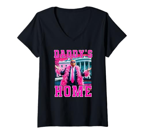 Damen Funny Daddy's Home Trump 2024 T-Shirt mit V-Ausschnitt Damen Funny Daddy's Home Trump 2024 T-Shirt mit V-Ausschnitt von Take America Back Daddy's Home Funny Donald Trump