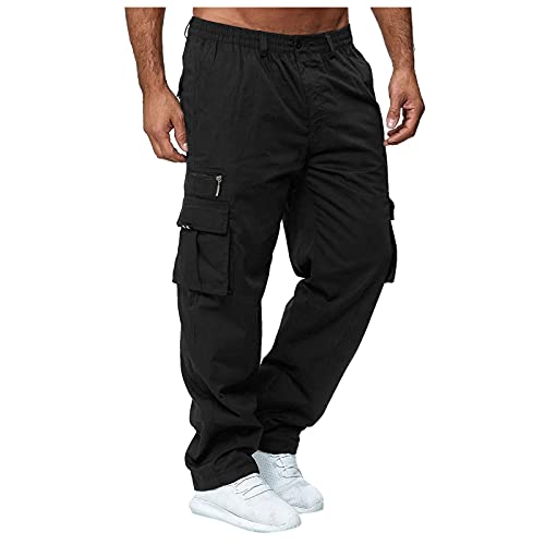 Take Idea Herren Cargohose Regular Fit Einfarbig Straight Breite hose Funktioneller-Stil Cargo Jogginghose Tactical hose Mit Vielen Taschen Shot Campinghose Trekkinghose,n Sommer Unifarben,XL,Schwarz von Take Idea