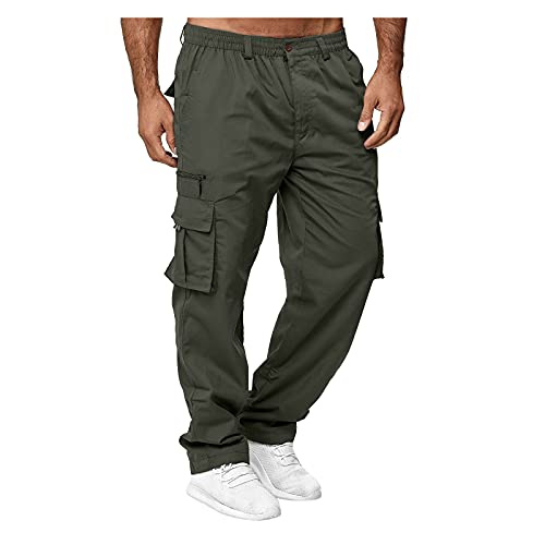 Herren Cargohose Regular Fit Einfarbig Straight Breite Freizeithose Funktioneller-Stil Cargo Jogginghose Tactical Outdoorhose Mit Vielen Taschen Shot Sport Campinghose Trekkinghose, Grün, M von Take Idea