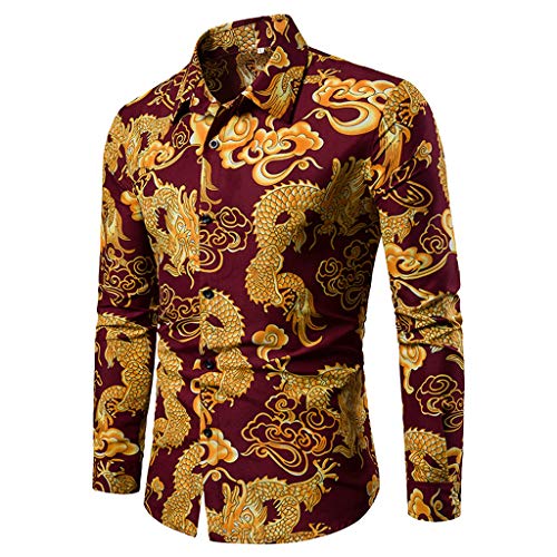 Take Idea Freizeithemden FüR Herren Gold Drachen-Muster Slim Fit Hemdbluse Mit Umlegekragen Button-Up Herrenshirt Langarm Funktionsshirt Oberhemden Atmungsaktiv Outdoor Hemden Oberteil von Take Idea