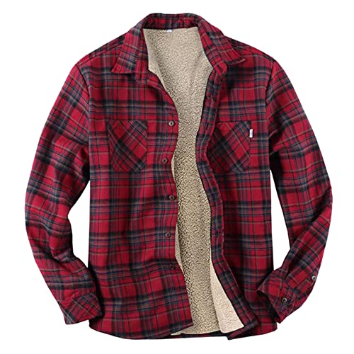 Take Idea Freizeithemden FüR Herren Kariert HolzfäLlerjacke Stehkragen Hemd GefüTtert Mit Flanell Outwear Freizeit Fracht Jacke Doppelte Brusttasche Buttoned Shirt von Take Idea