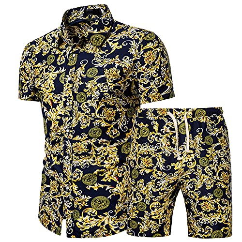 Take Idea Hemd Shorts Set Herren Kettendruck Slim Fit Freizeithemd Summer Freizeitshorts Atmungsaktiv Sportanzug Freizeitanzug ElastizitäT Jogginganzug Trainingsanzug von Take Idea