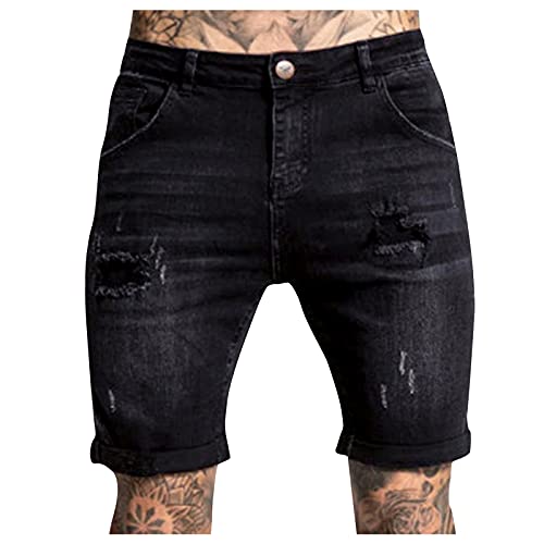 Take Idea Herren Jeans Kurz Mode Loch Slim Fit Freizeitshorts Gewaschener Denim Stoffhose Cargo Sport Shorts Leichte Outdoor Radhose Atmungsaktiv Beachshort Running-Shorts Funktionsshorts von Take Idea