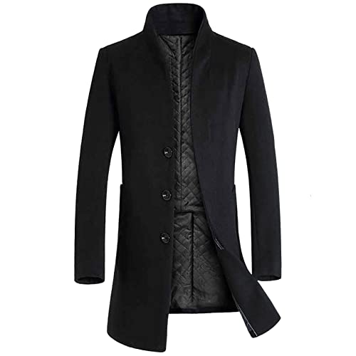 Take Idea Herren Mantel Wollmantel Lang Leichte Business Herrenmantel Slim Fit Trenchcoat Klassische Herrenmantel Winterjacke Three Buckle Komfortabel Mit Stehkragen MäNtel, Schwarz von Take Idea