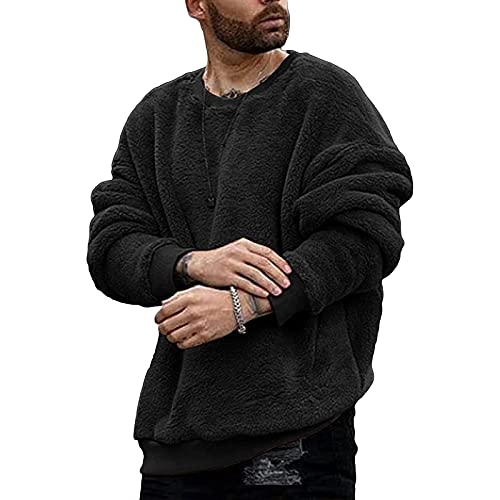 Take Idea Herren Teddy Fleece Pullover Doppelseitig Plus Samt Rundhals Pullover PlüSch Sweatshirt Komfortable Einfarbig Oberteile Freizeit Einfachheit Outwear von Take Idea