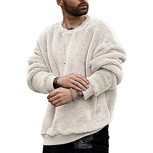 Take Idea Herren Teddy Fleece Pullover Doppelseitig Plus Samt Rundhals Pullover PlüSch Sweatshirt Komfortable Einfarbig Oberteile Freizeit Einfachheit Outwear von Take Idea