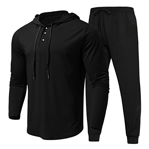 Take Idea Sportanzug Herren Urban Einfarbig Slim Fit Button-Up Kapuzenpullover Jogginghose Mit Kordelzug Weich Bequeme Freizeitanzug Atmungsaktiv Trainingsanzug Stretch Material Fitnessanzug von Take Idea