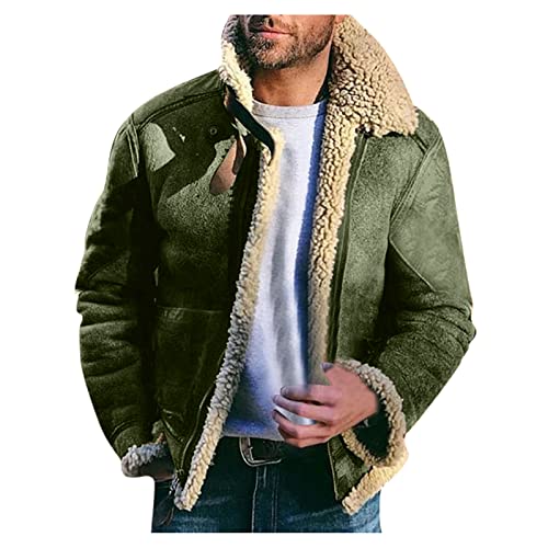 Take Idea Wildlederjacke Herren Winter Winterjacke Mit Fell Hochwertiges Stehkragen Lederjacke Bomberjacke Lammfell Mantel Trucker Jeansjacke Feldjacke MilitäRmantel ÜBerzieher Grün-3 XL von Take Idea