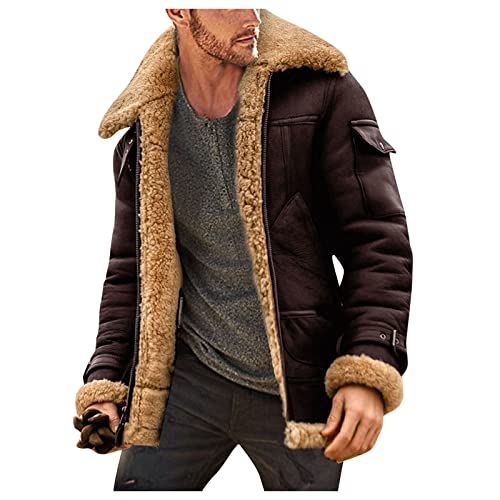 Take Idea Wildlederjacke Herren Winter Winterjacke Mit Fell Hochwertiges Stehkragen Lederjacke Bomberjacke Lammfell Mantel Trucker Jeansjacke Feldjacke MilitäRmantel ÜBerzieher, Kaffee, XL von Take Idea