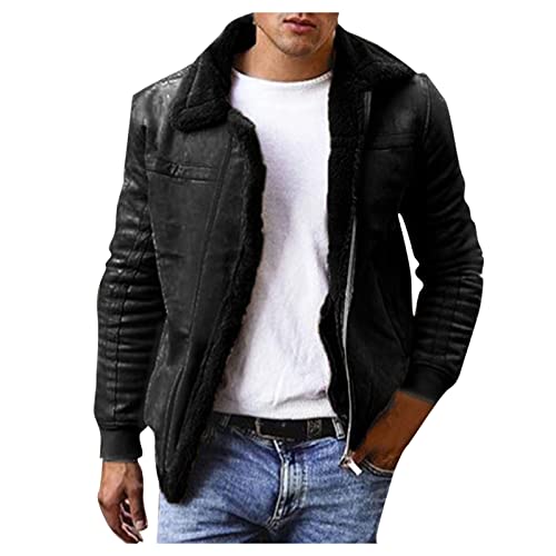 Take Idea Wildlederjacke Herren Winter Winterjacke Mit Fell Hochwertiges Stehkragen Lederjacke Bomberjacke Lammfell Mantel Trucker Jeansjacke Feldjacke MilitäRmantel ÜBerzieher, Schwarz-1, 3XL von Take Idea