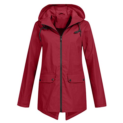 Übergröße Damen Jacke mit Reißverschlusstaschen Regenmäntel mit Kapuze Leichte Regenjacke Regenmäntel Damen Regenmäntel Wasserdicht Aktiv Outdoor Wandern Camping Windbreaker, rot, XXXL von Take Idea