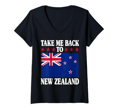 Damen Take Me Back Neuseeland Retro Flagge Emblem Classic T-Shirt mit V-Ausschnitt Damen Take Me Back Neuseeland Retro Flagge Emblem Classic T-Shirt mit V-Ausschnitt von Take Me Back New Zealand Flag Fans