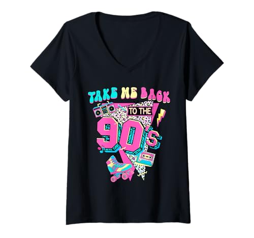 Damen Take Me Back to The 90's Gen X Baby Boomers Vintage 1990er T-Shirt mit V-Ausschnitt von Take Me Back To The 90's 1990's Co.