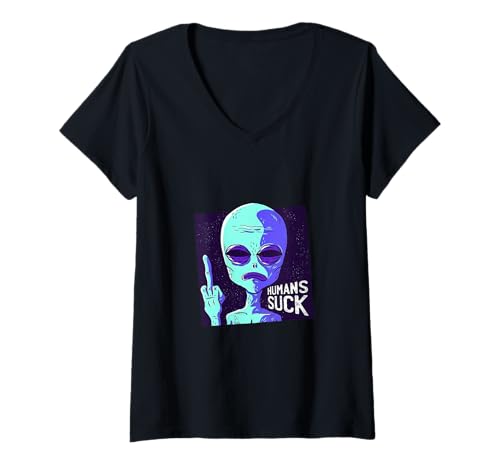 Damen Menschen saugen, antisoziales Alien, ich Brauche Platz T-Shirt mit V-Ausschnitt von Take Me Home Planet