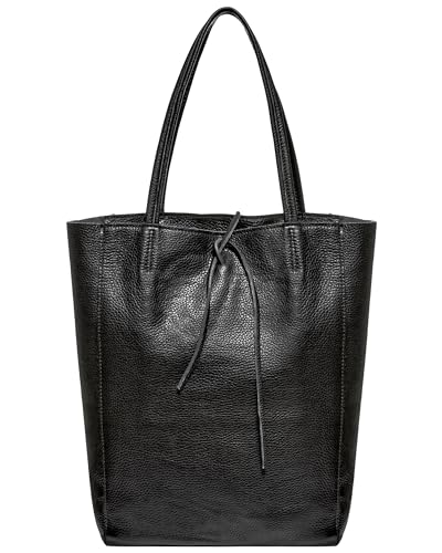 TAKEASY Italienische Damen-Tragetasche aus echtem Leder mit Reißverschluss, große Handtasche für Shopping, Arbeit und Reisen, Schwarz, Einheitsgröße von TAKEASY