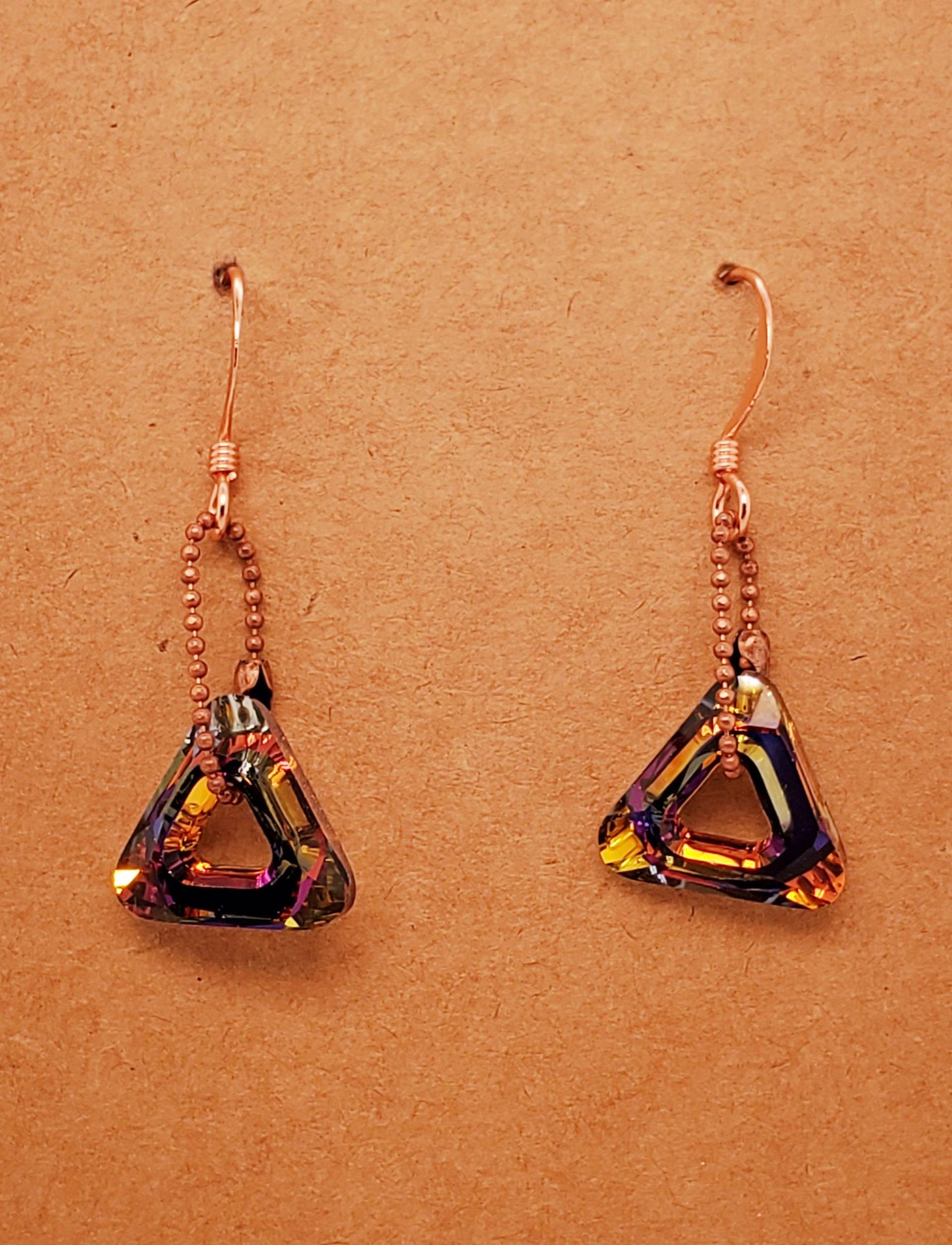 Volcano Triangle Crystal Ohrringe, Swarovski Kristalle Funkeln Lila, Topas, & Magenta, Kugelkette, Kupfer Ohrdrähte, Passen Größer Anhänger von TakeenArts