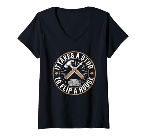 Damen House Flipping Funny Real Estate Renovation Experts Flossen T-Shirt mit V-Ausschnitt Damen House Flipping Funny Real Estate Renovation Experts Flossen T-Shirt mit V-Ausschnitt von Takes A Stud To Flip A House For Carpenter Flipper