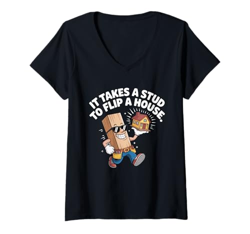 Damen House Flipping Funny Real Estate Renovation Experts Flossen T-Shirt mit V-Ausschnitt Damen House Flipping Funny Real Estate Renovation Experts Flossen T-Shirt mit V-Ausschnitt von Takes A Stud To Flip A House For Carpenter Flipper