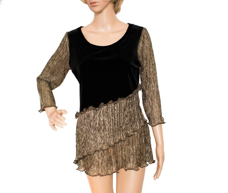Black Velvet Blouse Mit 3/4 Ärmel Bluse Top Tunika Black Velvet Blouse Mit 3/4 Ärmel Bluse Top Tunika von TakidaCreations