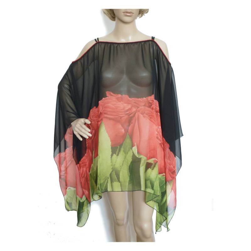 Poncho Chiffon Frau Schwarz Rot Caftan Leichte Bluse Poncho Chiffon Frau Schwarz Rot Caftan Leichte Bluse von TakidaCreations