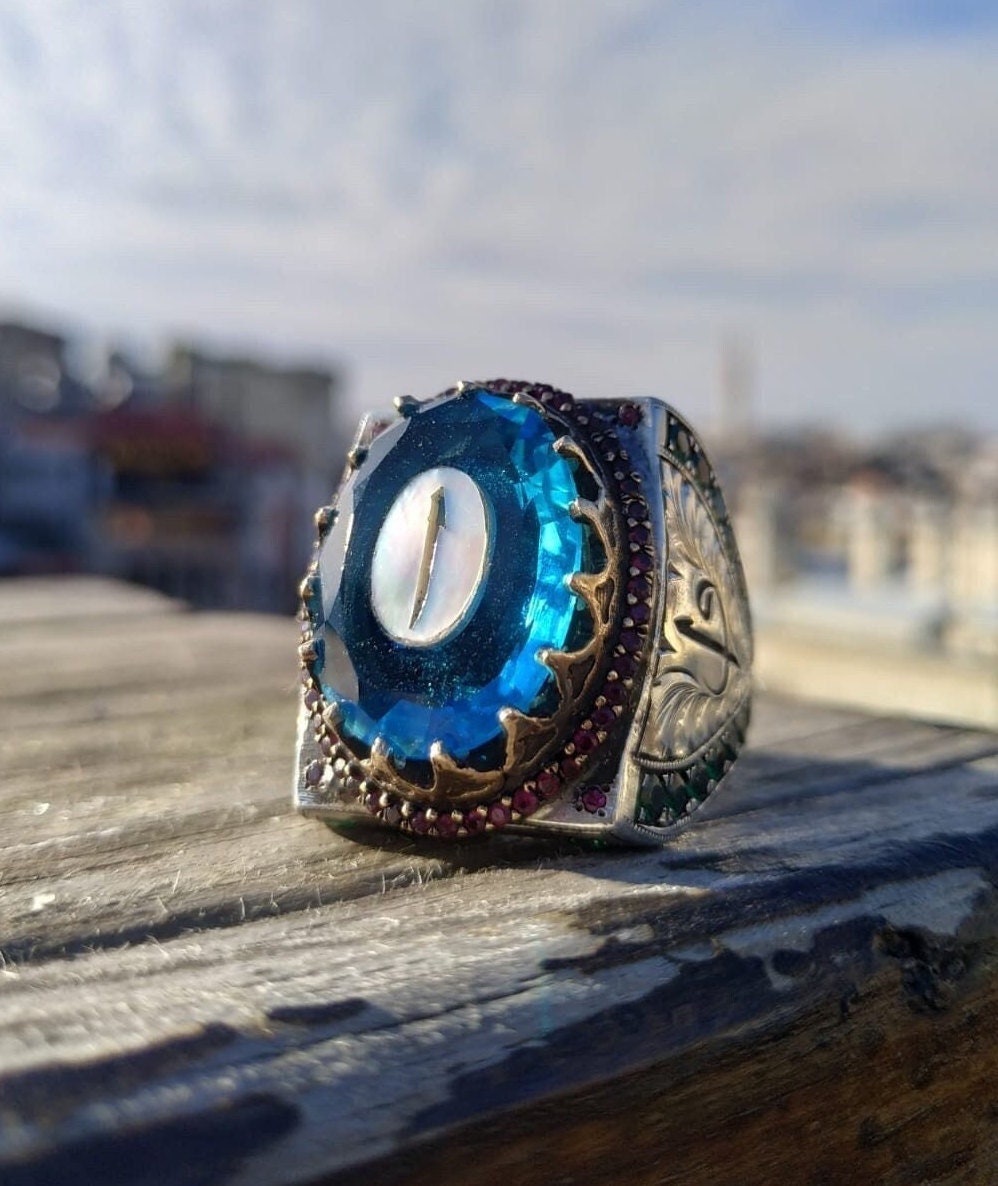 Blauer Topas Stein Handgemachter Silberring, Bunte Steine Ring, 925K Sterling Silber, Glaube Des Vertrauens in Gott Silber Männer Ring von TakidaSanatHandmade