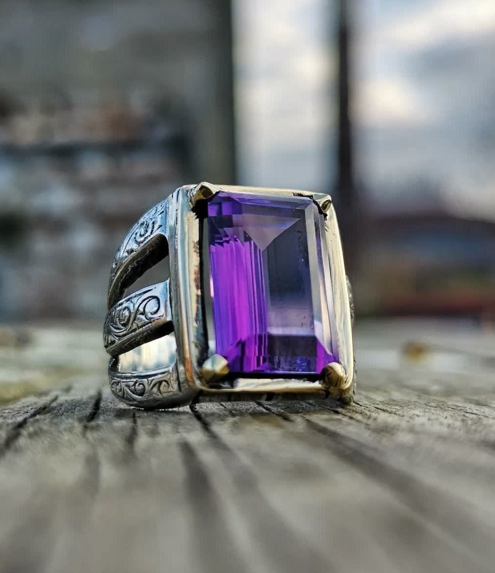 Original Amethyst Stein Silber Ring, 925K Sterling Silber, 100% Naturstein Personalisierte Schmuck, Männer Frauen Lila von TakidaSanatHandmade