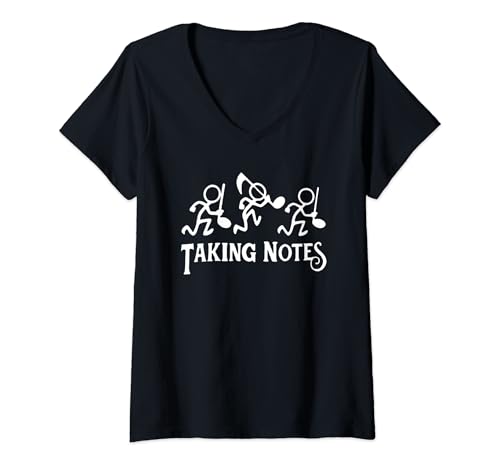 Damen Taking Notes - Lustiger Stick Männer stehlen Musiknoten T-Shirt mit V-Ausschnitt von Taking Notes Funny Stick Men Stealing Music Notes