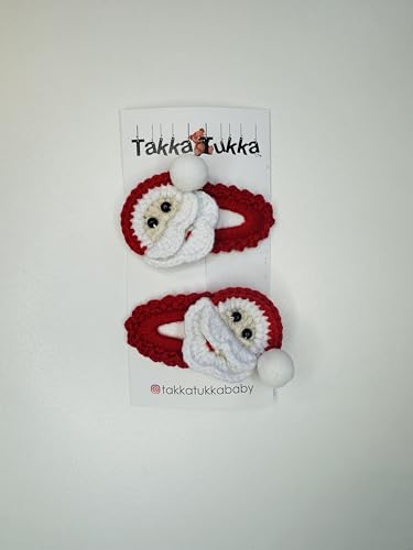 TakkaTukkaBaby® [2er Set] „Haarspangen handmade“ & „Haarspangen Mädchen“ - Weihnachtsmann - hochwertig gehäkelt aus Baumwolle und Acryl Garn von TakkaTukkaBaby